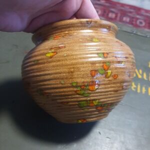 MID CENTURY MCM Bowl Planter Atlantic Mold Ceramic Speckled Orange Green Yellow